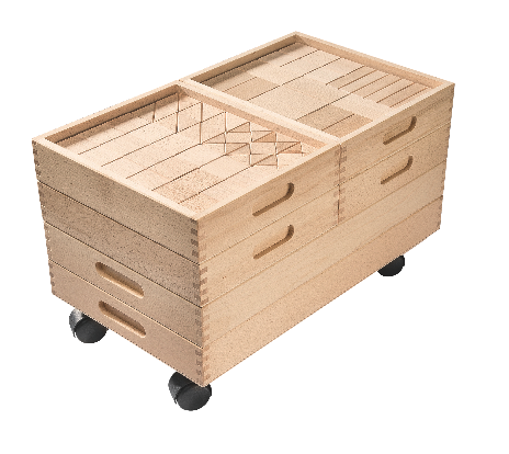 Fröbelwagen, 1x fahrbares Untergestell, 2 x großer Baukasten, 4 kleine Baukästen 230 Steine, Buche massiv**´*°#